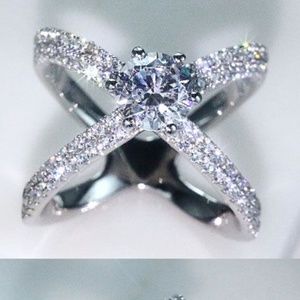 Solid Sterling Silver X Pave Promise Ring